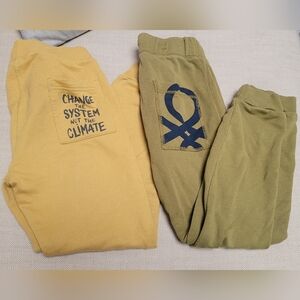 Two United Colors Of Benetton Boys Size 10-12 Mustard and Olive Joggers